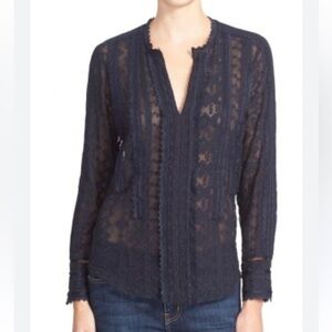 Rebecca Taylor embellished silk blouse navy blue lace chiffon 6 seen on tv